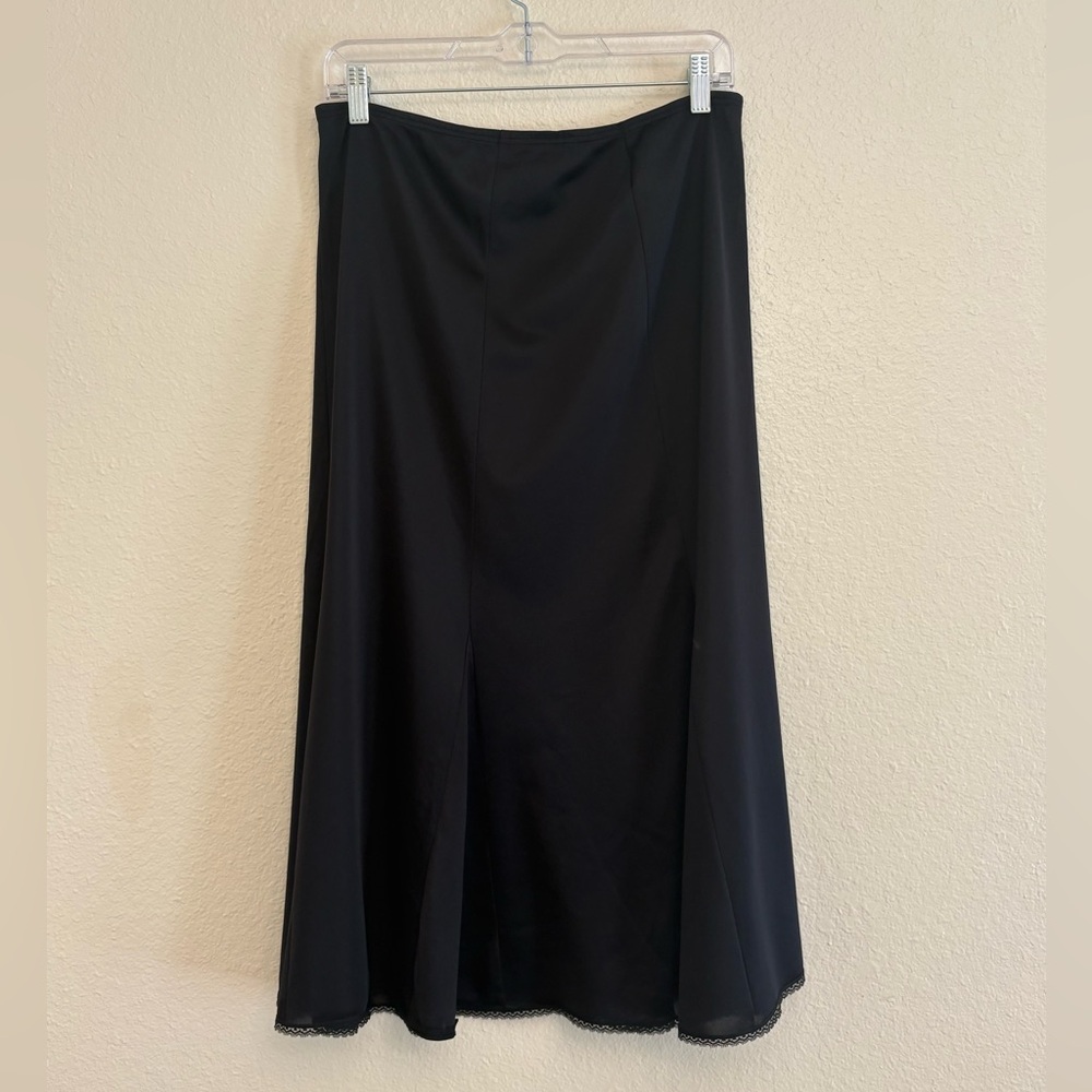 Vintage Vassarette Black Slip Skirt Nylon Lace Trim Midi Size Medium